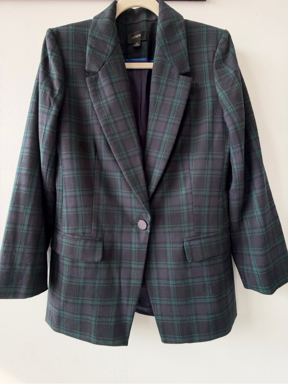 J. Crew Dark Green and Black Plaid Tailored Blazer silky buttons
